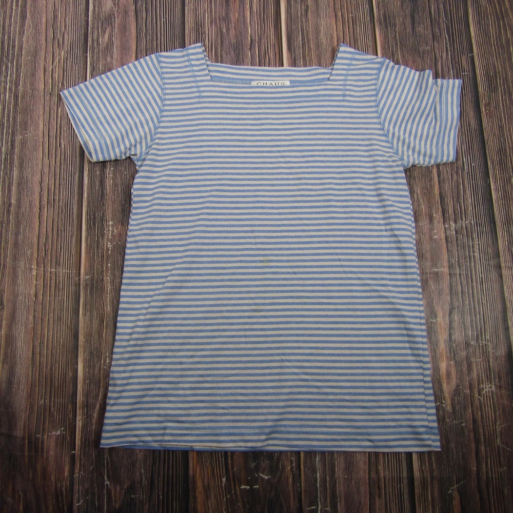 Chaus Sport Womens Medium Blue Striped Square Neck Tee T Shirt Granny Core